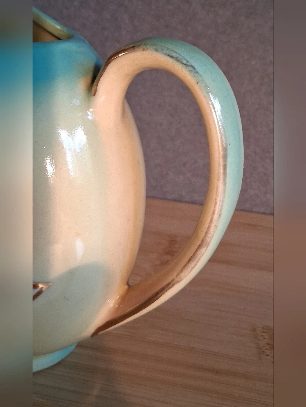 Shawnee Pottery Cream Pitcher 1940's USA #40 Blue With Pink Flowers Gold Trim